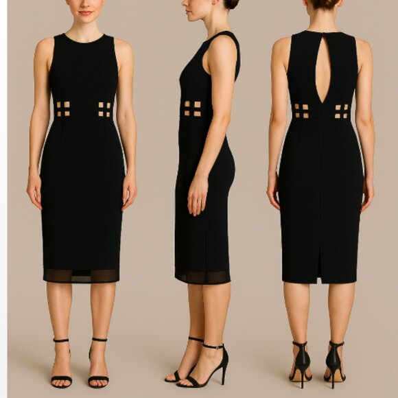 One Clothing Classic Black Sleeveless Midi Dress lattice waist cutout Size Small - Picture 1 of 12